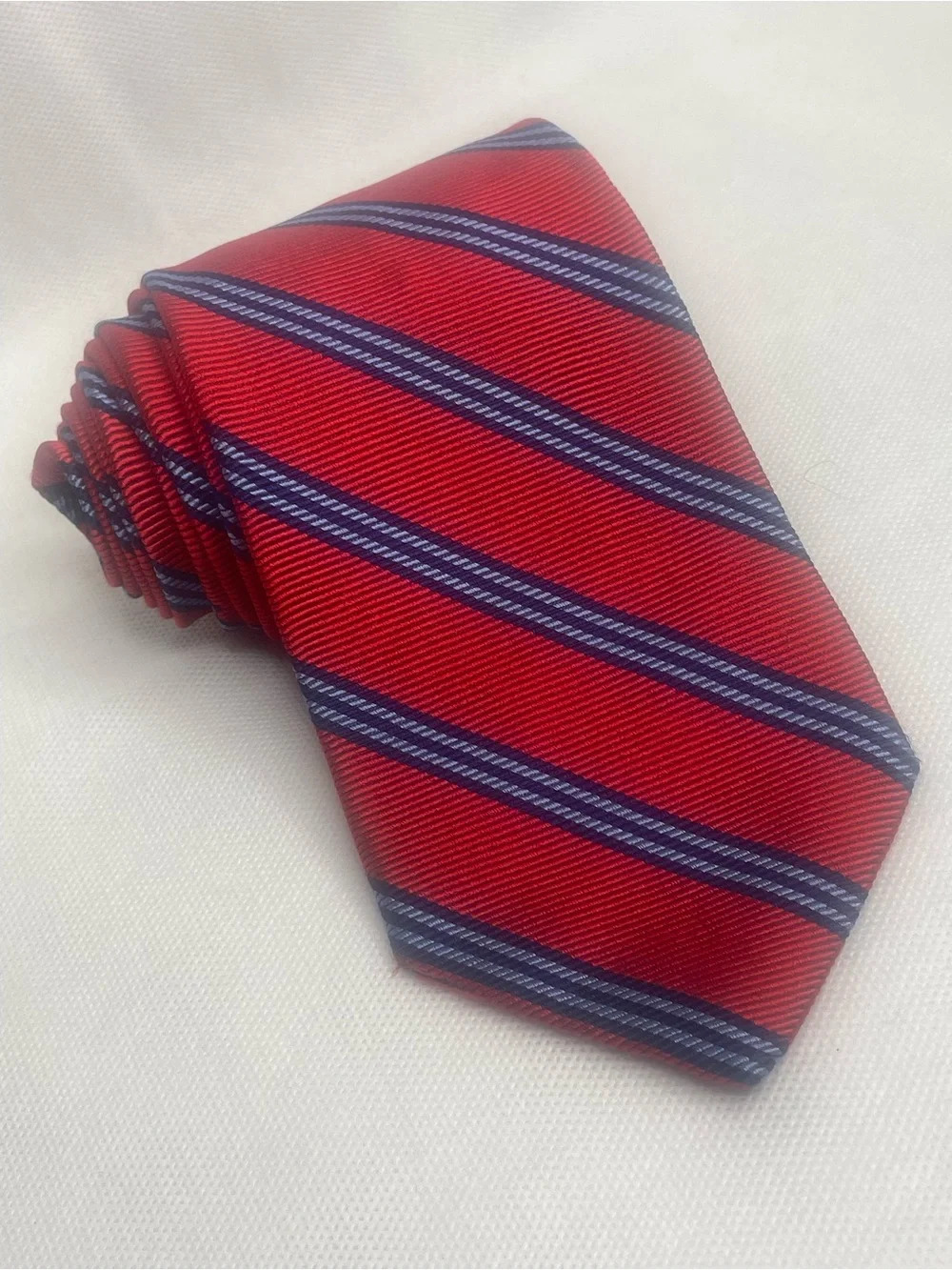 Brooks Brothers Makers Repp Silk Tie Red Preppy Blue Striped Textured Necktie